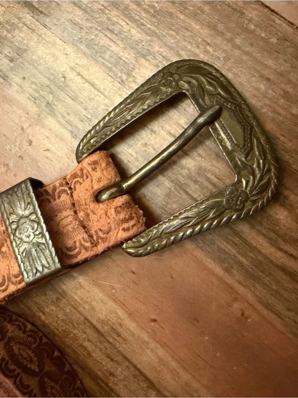 Vintage Jim Penney Embossed Brown Leather Kids Cowhide Western Belt - 26